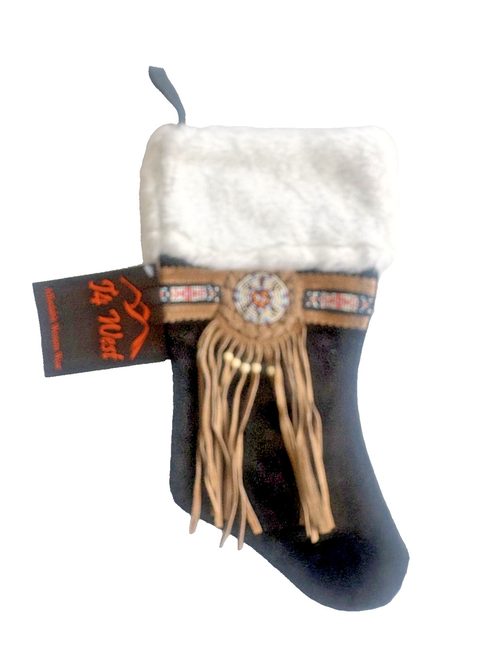 Vtg Christmas Stocking Southwest Native American Leather Suede Beaded J4 West